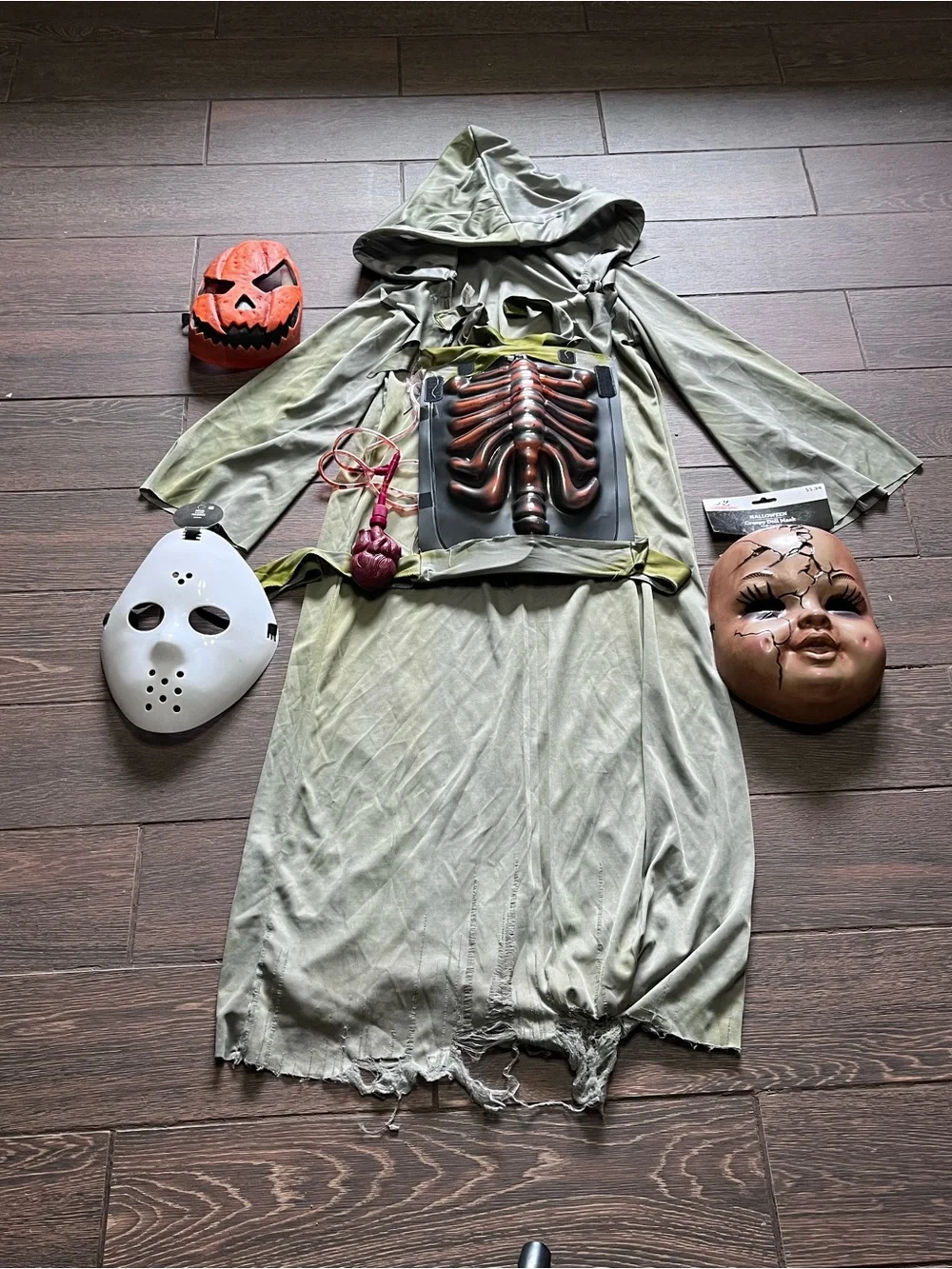 Kids Grim Reaper Skeleton Halloween Costume Hooded Robe Size 8-10